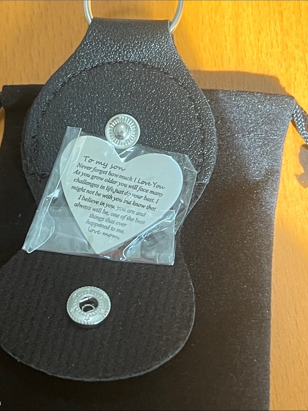 New Black Faux Leather Keychain Pouch with Silver Heart Token
